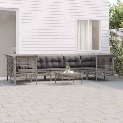 vidaXL - 8-delige - Loungeset - met - kussens - poly - rattan - grijs