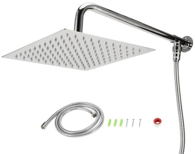 Dailygoods- Douchekop Regendouche 9.8 Inch - Douchekop Hoge Druk - Doucheset met Slang - Douchekophouder - Roestvrij Staal - Inclusief Filter en Accessoires - Douchekopset