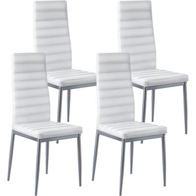 VEVOR Moderne Eetkamerstoel (4 Stuks) Elegante Gestoffeerde Leren Stoel (Draagvermogen 136 KG) voor Eettafels, Ruimtebesparende Keukentafelstoel met Dikke Kussens en Metalen Poten, Witte Cafetariastoel