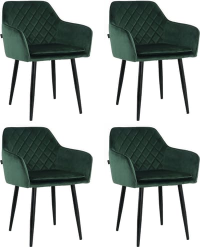 Lina® Noble Eetkamerstoelen - Groen - Set van 4 - Velvet