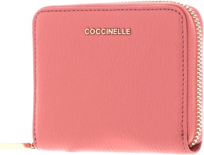 COCCINELLE Leren Portemonnee Metallic Soft Leather Zip Around Wallet Camelia Roze