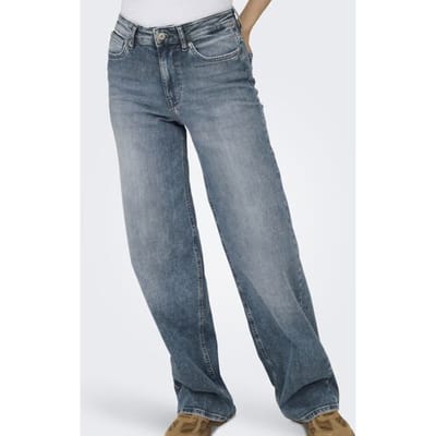 Only blauwe dames jeans   High waist   Madison   Stonewash wassing   Wide leg fit   5-Pocket zakken   Knoop- en ritssluiting   High waist Blauw L/30