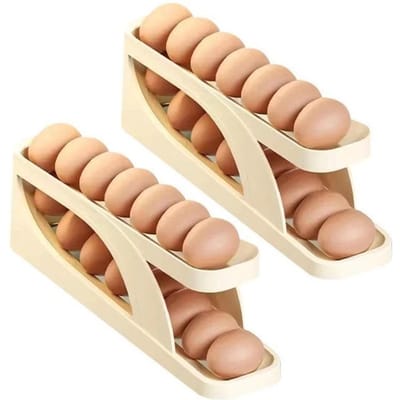 2 STKS Automatische Rolhouder Rek Koelkast Eierbewaardoos Container Keuken Koelkast Eierdispenser Koelkast keukenorganizer 40x10x23.5cm&2-tier