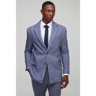 Straight Fit Herringbone Suit Jacket | Navy | Size 48