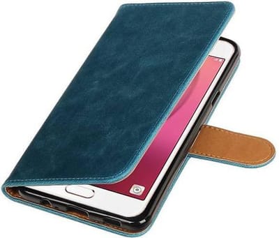 Zakelijke Book Case Telefoonhoesje Geschikt voor de Samsung Galaxy C7 - Portemonnee Hoesje - Pasjeshouder Wallet Case - Blauw