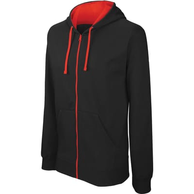 Kariban Herensweater met rits en capuchon in contrasterende kleur K466 - BLACK / RED - 4XL