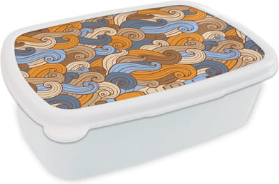 Broodtrommel Wit - Lunchbox - Brooddoos - Vintage - Japans - Patronen - 18x12x6 cm - Volwassenen