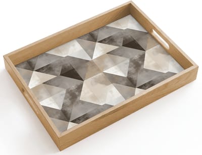 Dienblad hout 40x30 cm - Schootdienblad - Geometrisch - Motief - Aardetinten - Borrelplank rechthoek - Plateau dienbladen