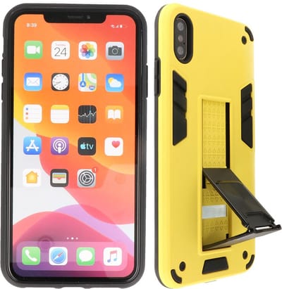 Stand Shockproof Telefoonhoesje - Magnetic Stand Hard Case - Grip Stand Back Cover - Backcover Hoesje voor iPhone X - iPhone Xs - Geel
