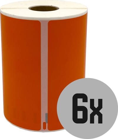 DULA Dymo Compatible labels - Oranje - S0904980 - Grote verzendetiketten - 6 rollen - 104 x 159 mm - 220 labels per rol