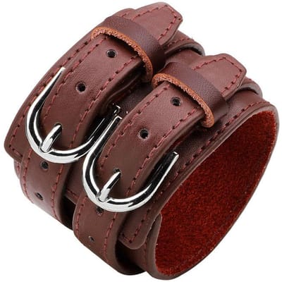 Mode Mannen Echt Leer Armband Vriendschap Grote Brede Armband voor Mannen Hoge Kwaliteit Gesp Verstelbaar Vintage Punk Sieraden black