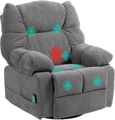 HOMCOM Massagefauteuil met verwarming - Relaxfauteuil - Massagestoel - TV-fauteuil met voetsteun - Polyester - Donkergrijs