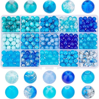 450 Stuks Blauw Glazen Kralen 8mm voor Armbanden, 15 Stijlen, Ronde Spacer Kralen voor Sieraden en DIY Projecten