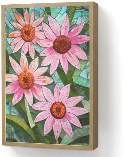 Wandlamp 40x60 cm - Oplaadbaar - Bloemen - Roze - Glasmozaïek - Wandlampen binnen woonkamer - Slaapkamer lamp - Decoratieve nachtlamp - Vloerlamp draadloos
