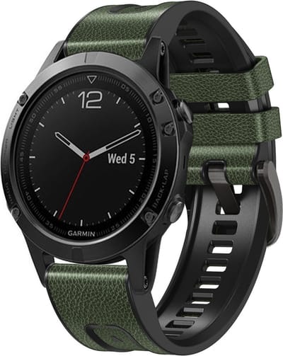 By Qubix - Geschikt voor Garmin bandje - 26mm Quickfit - leer + siliconen bandje - Groen - Geschikt voor Garmin Fenix 7X / 6X / 5X