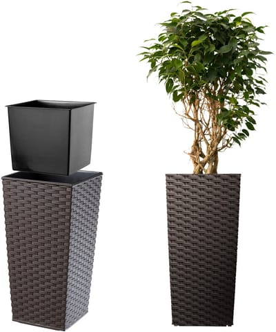 KADAX Bloempot bloembak van kunststof plantenbak voor bloemen binnen en buiten tuin balkon terras huis weerbestendig imitatie rotan (75 cm hoog mokka rotan) 75cm Hoogte