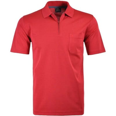 Ragman Uni Easy Care Zipper Poloshirt Pima Cotton Mix Aardbei / male
