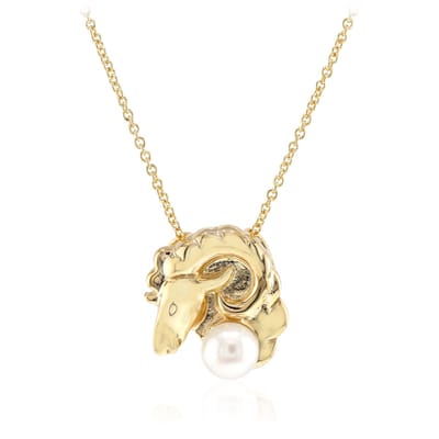 Cavill - Zilveren Halsketting - 925 Sterling Zilver Verguld - Witte Zoetwater Kweekparel 6mm - Elegant Schaap Design - Ketting 45-50 cm