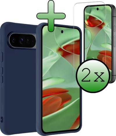 Hoesje Met 2x Screenprotector - Geschikt voor Google Pixel 10 Pro - Sterk & Shockproof - Back Cover - Siliconen Case - Telefoon Hoes - Donkerblauw