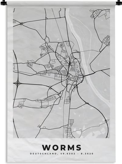 Wandkleed - Wanddoek - Plattegrond - Worms - Kaart - Stadskaart - Duitsland - 120x180 cm - Wandtapijt