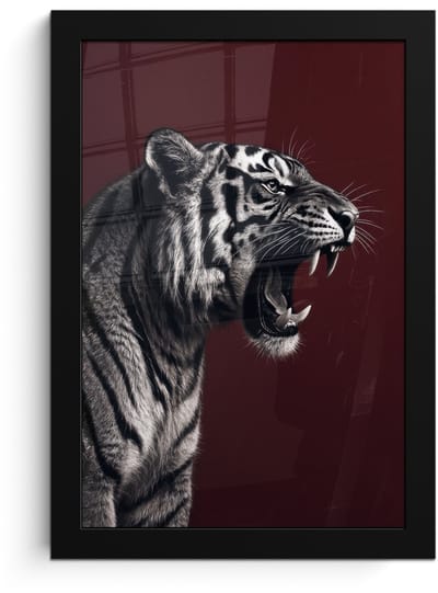 Poster in lijst - Fotolijst 20x30 cm - Posters - Tijger - Brult - Bordeaux - Posterlijst zwart - Decoratie - Wanddecoratie woonkamer - Muurdecoratie slaapkamer
