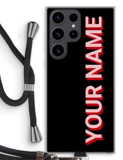 Gepersonaliseerd - Case Company® - Hoesje met koord geschikt voor Samsung Galaxy S23 Ultra hoesje met Koord - Namecase - Telefoonhoesje met Zwart Koord - Bescherming aan alle Kanten en Over de Schermrand