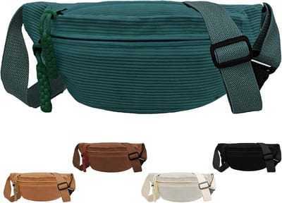 Heuptas - heuptasje dames - heuptasjes heren - Corduroy heuptas - Corduroy heuptas voor dames - Verstelbare schoudertas - Unisex - Perfect voor winkelen, reizen en werken (groente)