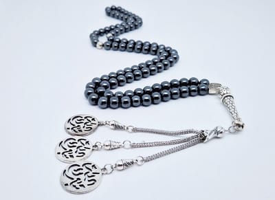 Handgemaakte tesbih natuursteen "Hematiet" - Aantal kralen 99 - Diameter kralen 8MM - met metaal tassel "Tabarak Allah" - Een mooi cadeau-idee