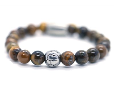 IbizaMen KIDS - Jongens - armband - tijgeroog - voetbal - RVS - 6mm - 14cm