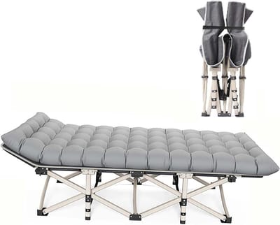 Opvouwbaar Bed - Campingbedje Lichtgewicht - Buiten Ontspannen - Stevig RVS Frame - 178 cm Lang - Grijs