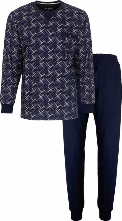 MEQ Heren Pyjama - Geprint Dessin - Katoen - Donker Blauw - Maat S