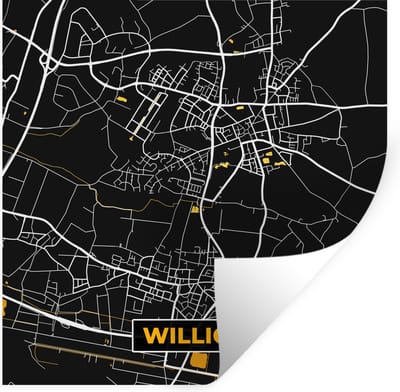 Muurstickers - Sticker Folie - Black and Gold – Stadskaart – Willich – Duitsland – Plattegrond – Kaart - 100x100 cm - Plakfolie - Muurstickers Kinderkamer - Zelfklevend Behang XXL - Zelfklevend behangpapier - Stickerfolie