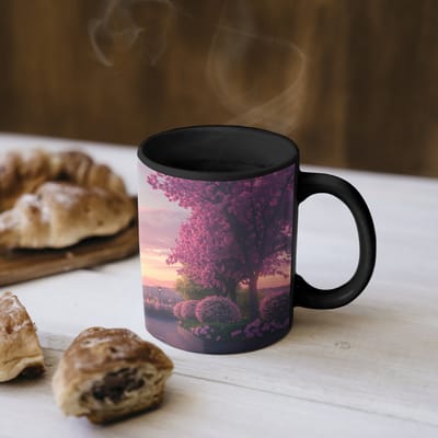 Magische Mok - Foto op Warmte Mokken - Koffiemok - Eiffeltoren - Parijs - Roze - Magic Mok - Beker - 350 ML - Theemok