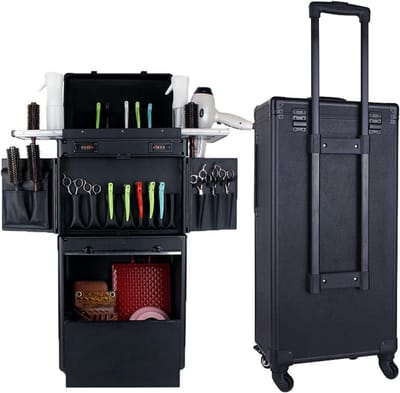 Make-up Koffer Trolley - Gereedschapskist Barber Box - Cosmetica Organiseren - Aluminium Frame - 37x24x73 cm - Colour2