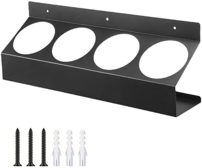 Dailygoods- Spuitfleshouder Wandgemonteerd - Spuitbusorganizer - Voor Garage/Sloten Aanhanger - Zwart - 4 Sleuven - Hoogwaardig Metaal