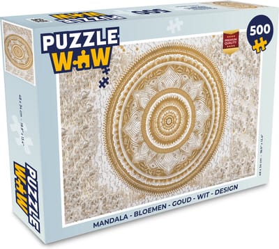 Puzzel Mandala - Bloemen - Goud - Wit - Design - Legpuzzel - Puzzel 500 stukjes