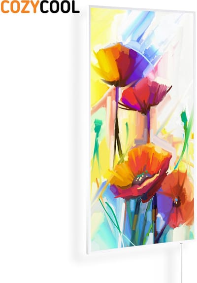 Infraroodpaneel met afbeelding | Abstract olieverfschilderij lentebloem | 1200 Watt | Witte lijst | Infrarood verwarmingspaneel | Infrarood paneel | Infrarood verwarming