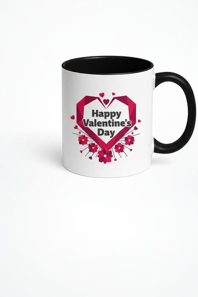 Valentijnsdag Mok 'Happy Valentine's Day' - Geometrisch Rood Hart Design