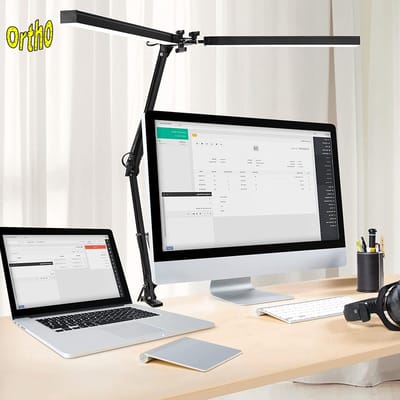 Ortho® - 2Arms - Bureaulamp - Dimbare Bureaulamp met Klem - LED Bureaulamp - Leeslamp - Monitor lamp - Thuiswerken - Hobbylamp - Puzzelen - Zwart