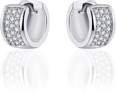 Jewels Inc. - Oorbellen - Oorringen met Scharnier - Vlak gezet met Zirkonia - 7mm Breed - 12mmØ - Gerhodineerd Zilver 925