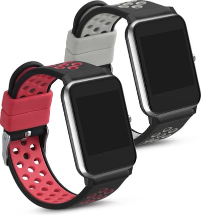 kwmobile 2x horlogebandjes geschikt voor Willful Fitnesstracker / Smartwatch bandje - Smartwatch bandjes van TPU - Activity tracker horloge band in zwart / rood / zwart / grijs