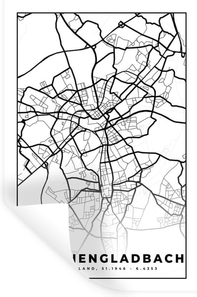 Muurstickers - Sticker Folie - Kaart - Plattegrond - Mönchengladbach - Stadskaart - 20x30 cm - Plakfolie - Muurstickers Kinderkamer - Zelfklevend Behang - Zelfklevend behangpapier - Stickerfolie
