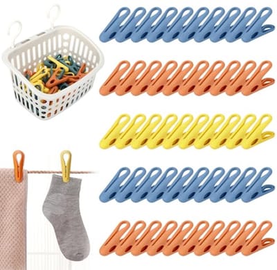 50 stuks kleurrijke wasknijpers met mand - antislip, zonder afdruk, ideaal voor kledingdroging