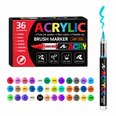Acrylstiften met vloeibare inkt - set van 36 in geschenkdoos - zachte punt voor tekenen, knutselen en schilderen
