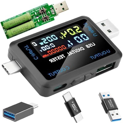 Multifunctionele USB-tester, type C, digitaal meetapparaat voor spanning, stroom en stroomvoorzieningscapaciteit, DC 4,5-36 V, 0-8 A, multiple met adapter type C-C en USB-aansluiting, opladen