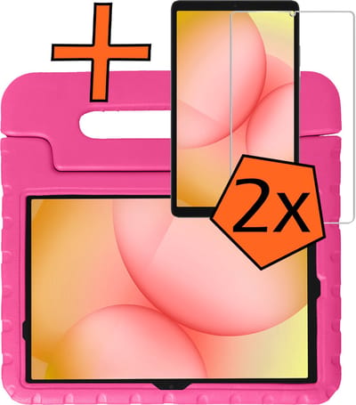 Hoesje - Geschikt voor Samsung Galaxy Tab A11 Plus - Met 2x Screenprotector - Kinderhoes Shockproof Bumper - Kidsproof Case - Tablet Hoes - Kinder Hoes Cover - Roze