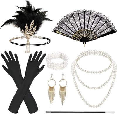 Stijlvolle 1920s Kostuumaccessoires Set van 9 Stukken met Hoofdband voor Halloween en Masquerade Feesten
