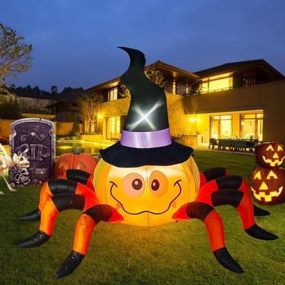 6.5 FT Opblaasbare Halloween Decoratie met Pompoen en Heksenhoed - Leuk voor Tuin en Feest