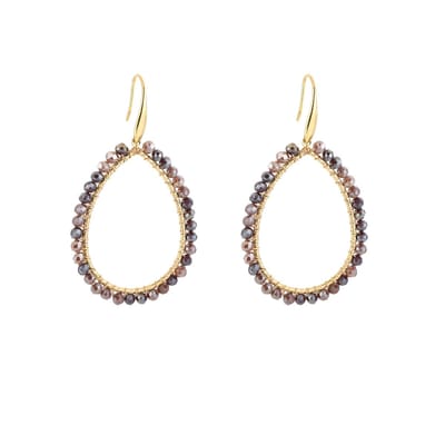 Statement oorbellen kralen - Michelle Bijoux - 6,50 x 3 cm - Gouden oorbellen - Lila/Champagne kralen - Stainless Steel - Nikkel vrij - Goud met lila - Statement oorbellen dames - Druppel oorbellen - Cadeau voor dames - Moederdag - Valentijn - Kerst