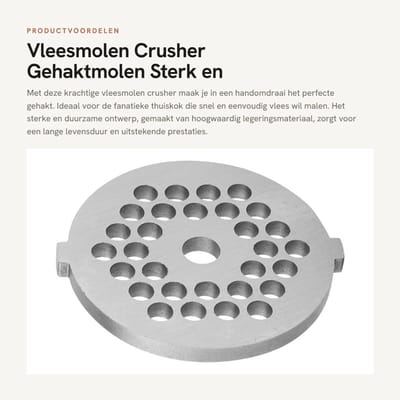Dailygoods- Gehaktmolen Sterk en Scherp - Vleesmolen - Legering - 5/7mm Gat - Veilig en Duurzaam - Eenvoudig te Reinigen